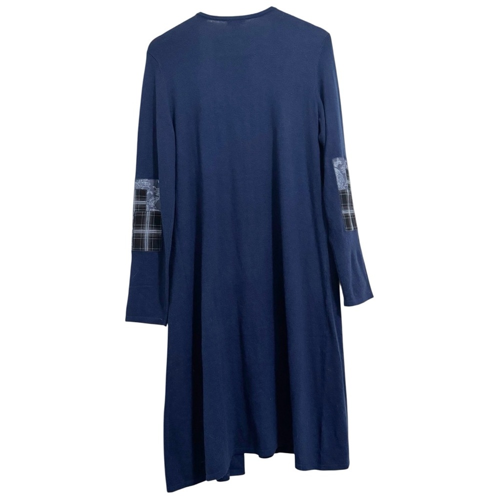 Sundance Unseen Beauty Patchwork Elbow Wool Blend Longline Sweater Blue Medium - Picture 2 of 9